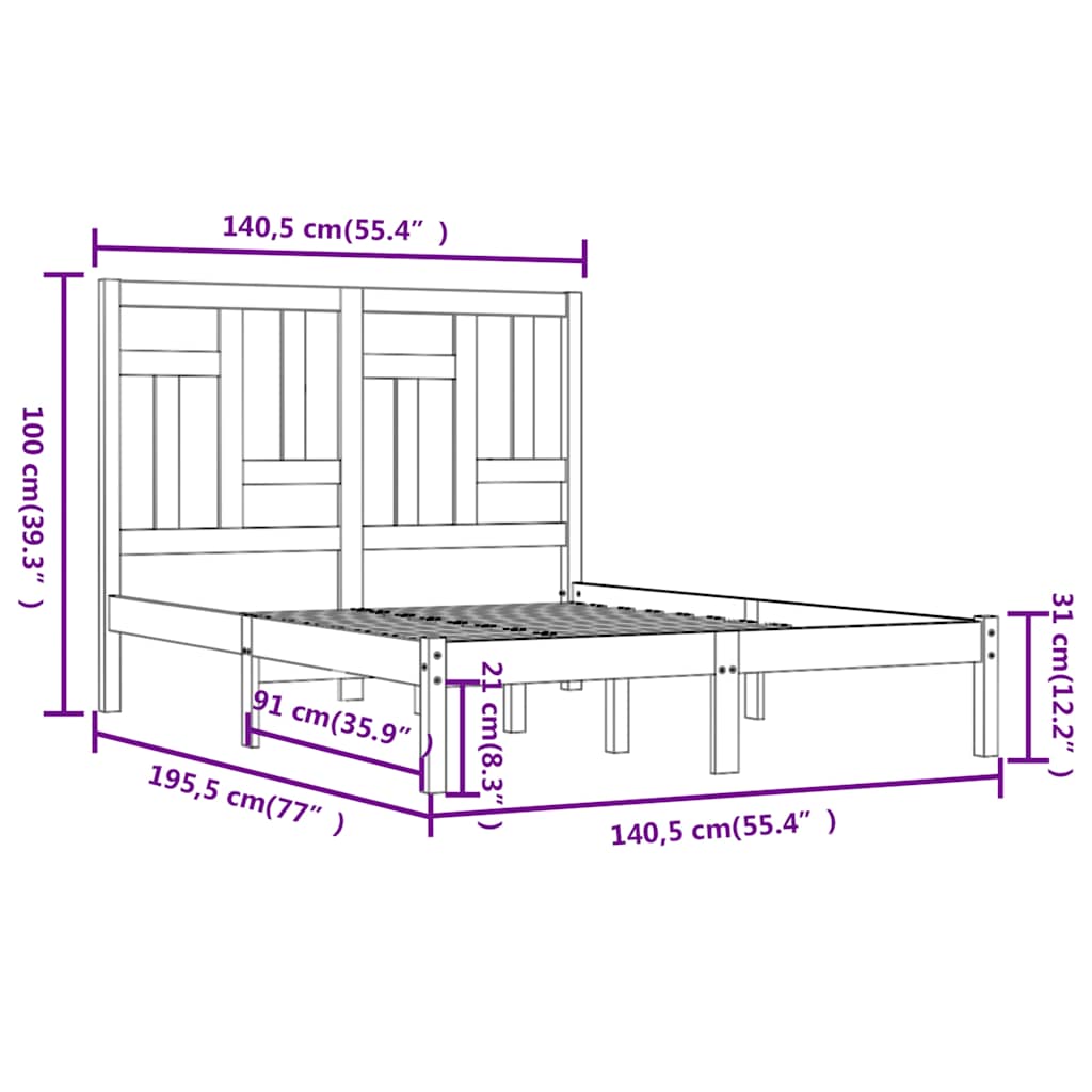 Bed Frame without Mattress White 135x190 cm Solid Wood Pine