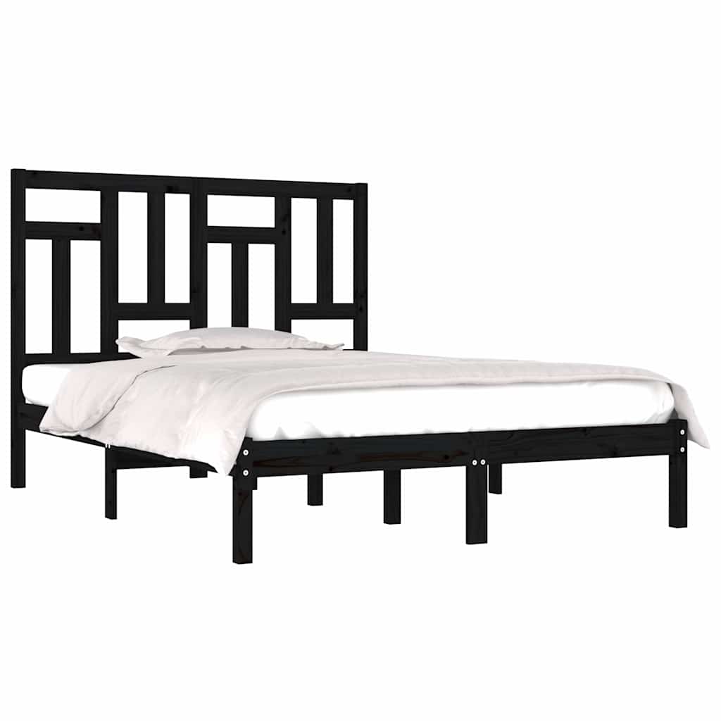 Bed Frame without Mattress Black 135x190 cm Solid Wood