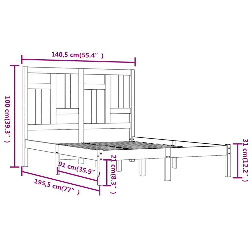 Bed Frame without Mattress Black 135x190 cm Solid Wood
