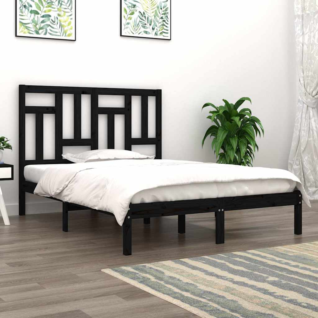 Bed Frame without Mattress Black 135x190 cm Solid Wood