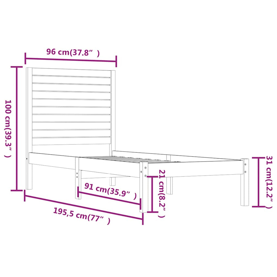 Bed Frame without Mattress Black 90x190 cm Solid Wood