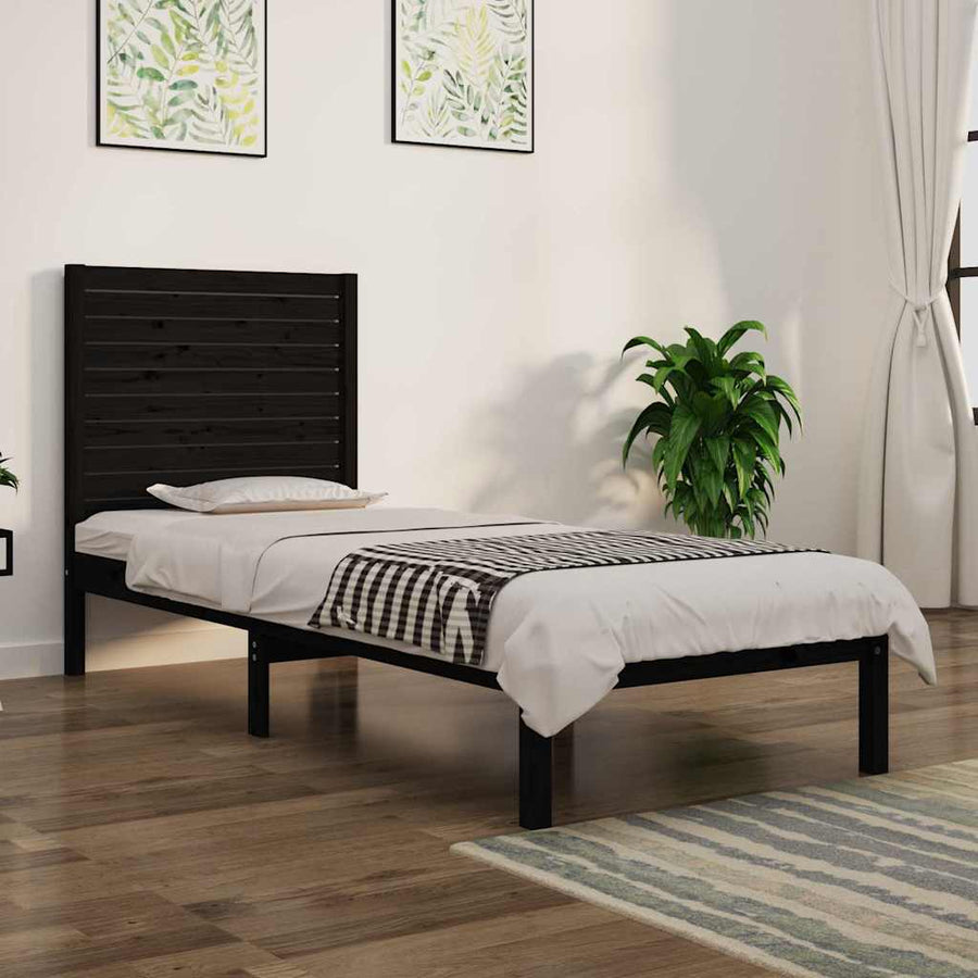 Bed Frame without Mattress Black 90x190 cm Solid Wood