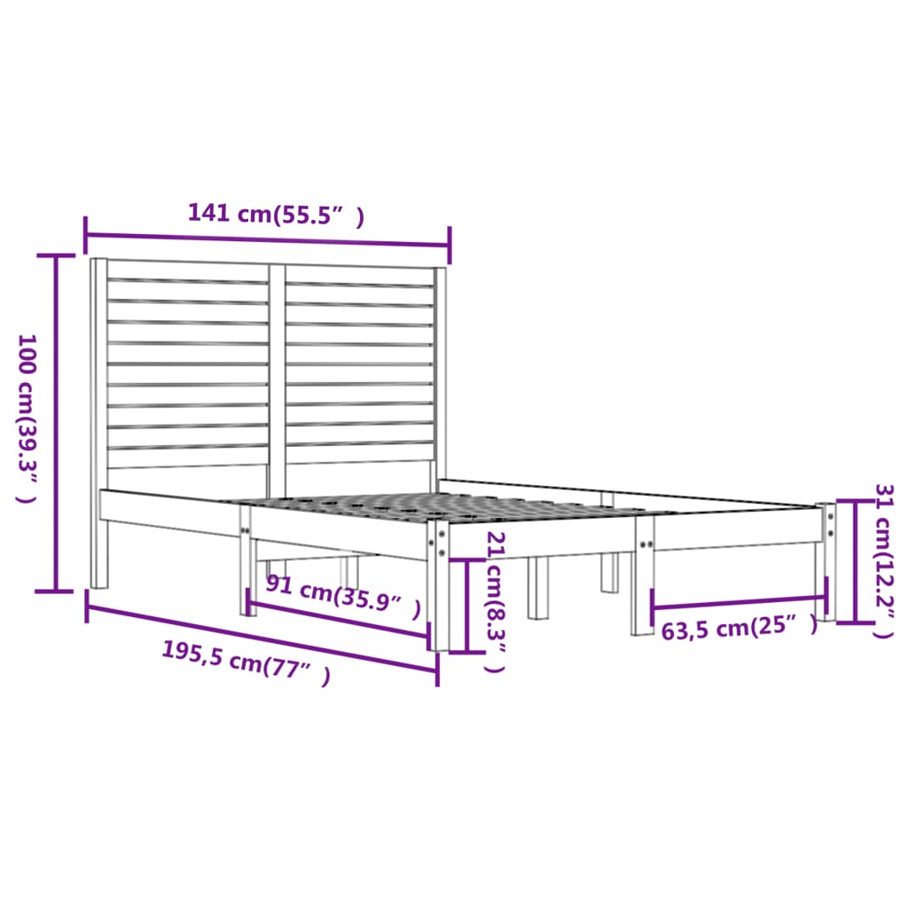 Bed Frame without Mattress 135x190 cm Solid Wood