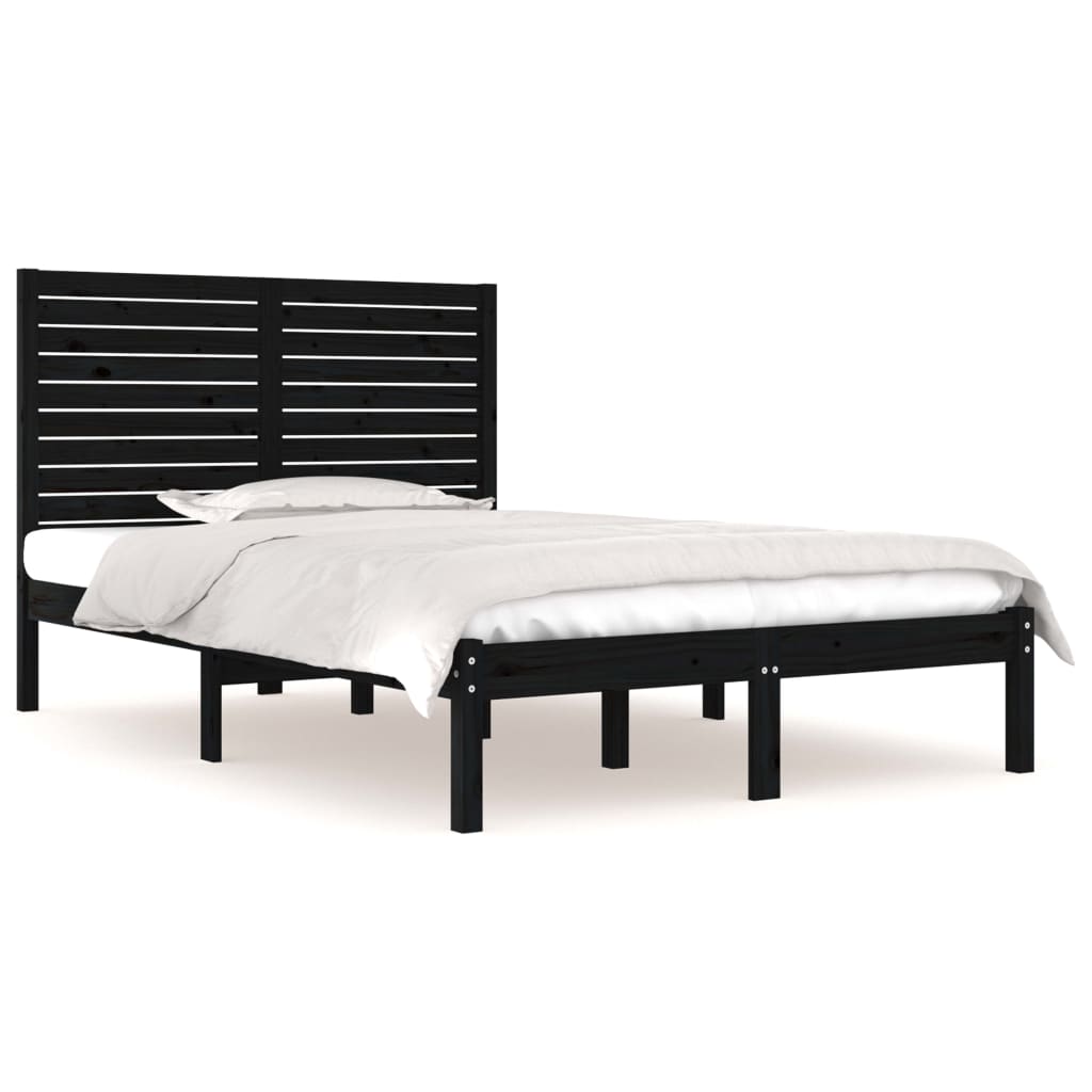 Bed Frame without Mattress Black 135x190 cm Solid Wood
