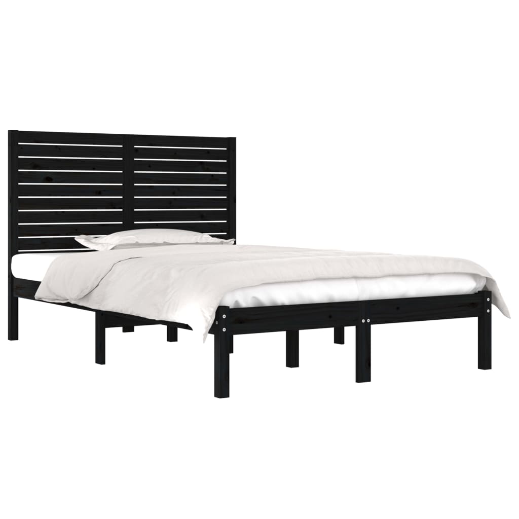 Bed Frame without Mattress Black 135x190 cm Solid Wood