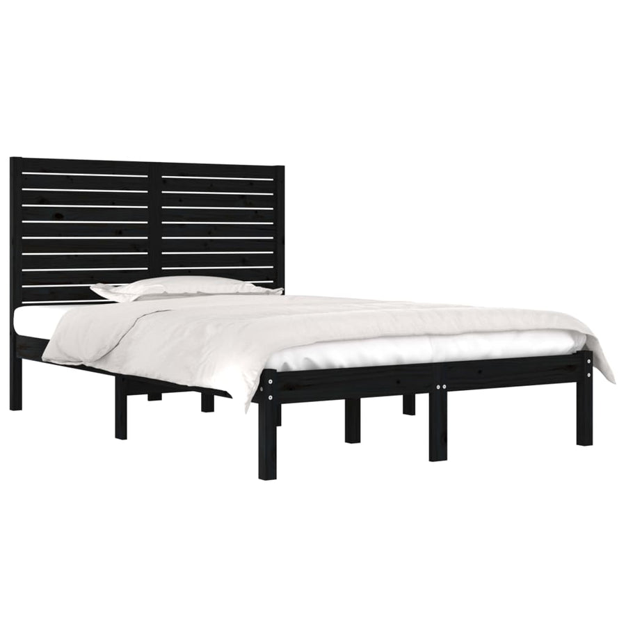 Bed Frame without Mattress Black 135x190 cm Solid Wood