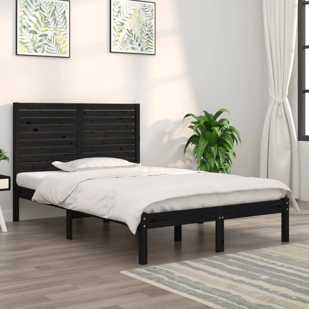 Bed Frame without Mattress Black 135x190 cm Solid Wood