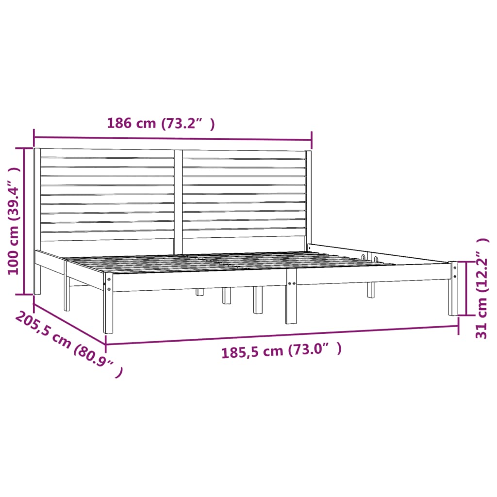 Bed Frame without Mattress White 183x203 cm King Solid Wood