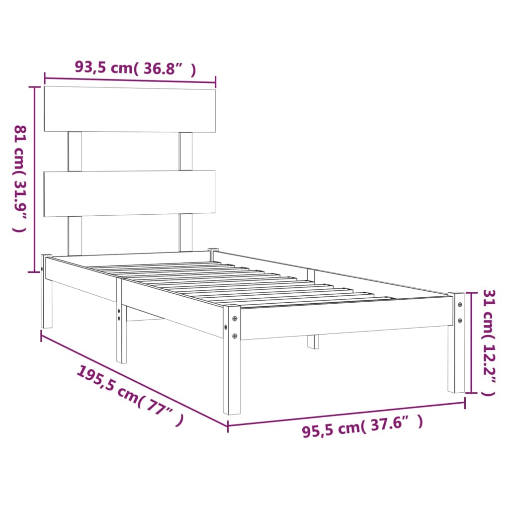 Bed Frame without Mattress Black 90x190 cm Solid Wood