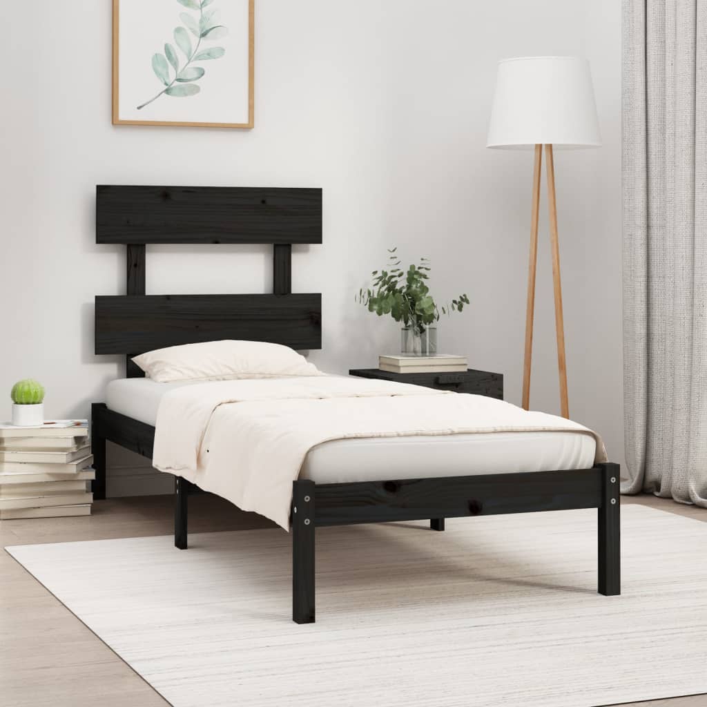Bed Frame without Mattress Black 90x190 cm Solid Wood
