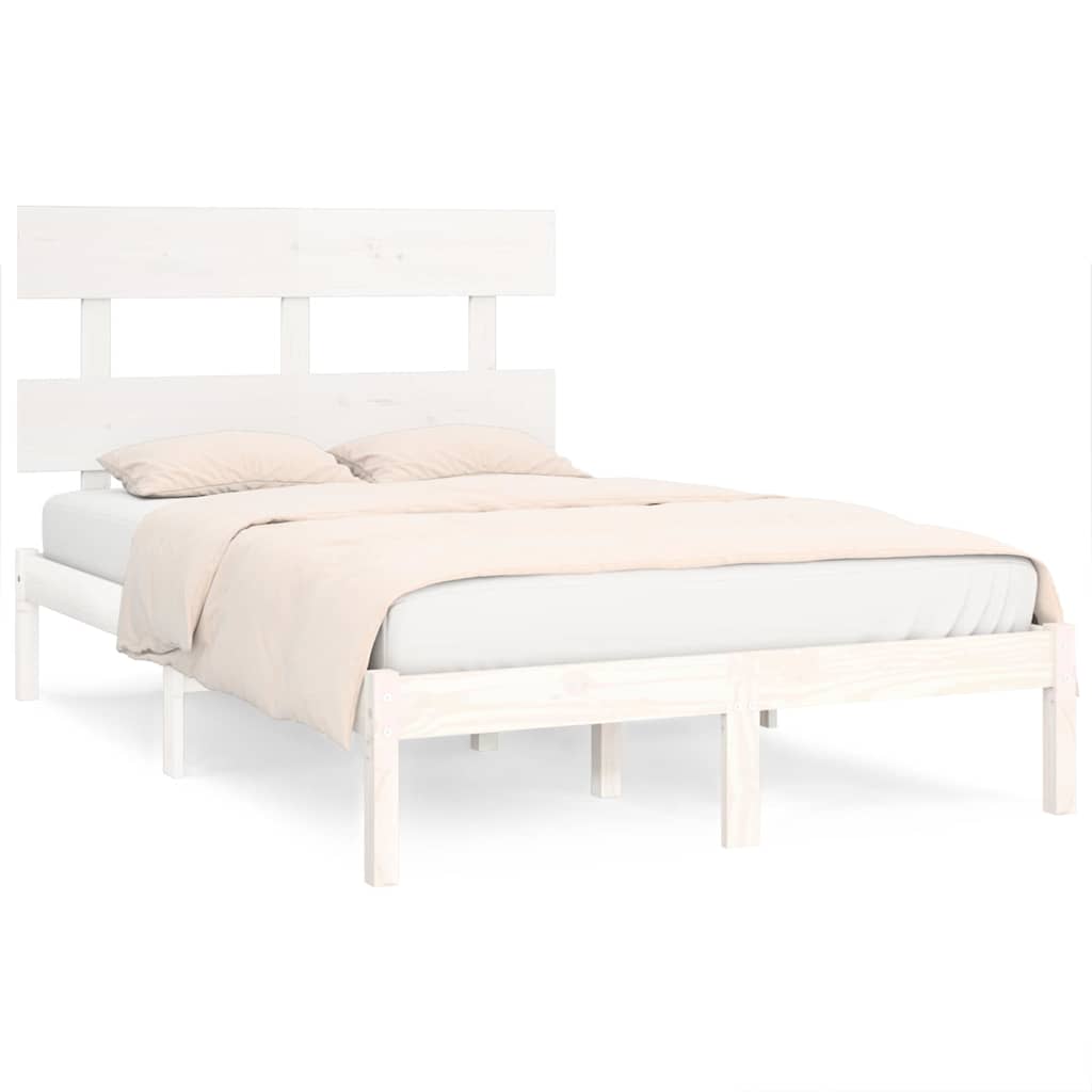 Bed Frame without Mattress White 135x190 cm Solid Wood
