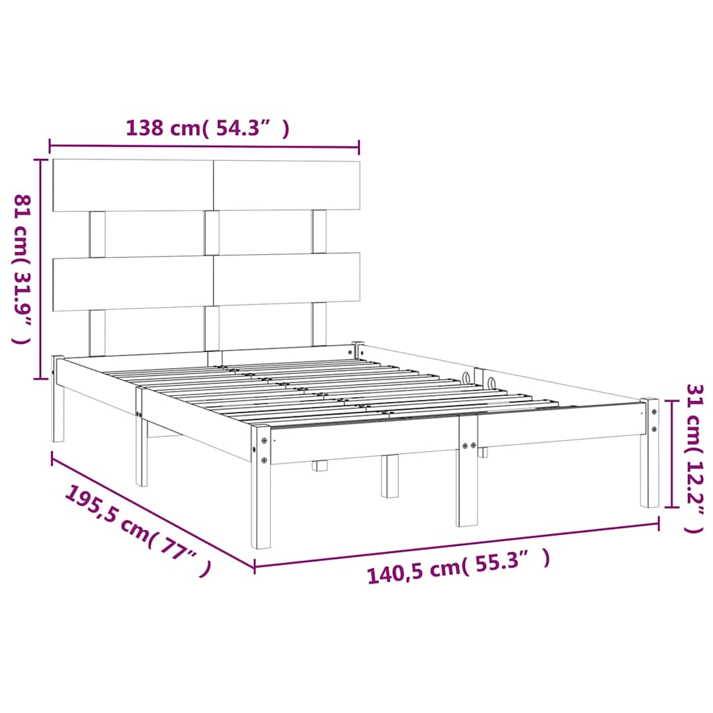 Bed Frame without Mattress White 135x190 cm Solid Wood