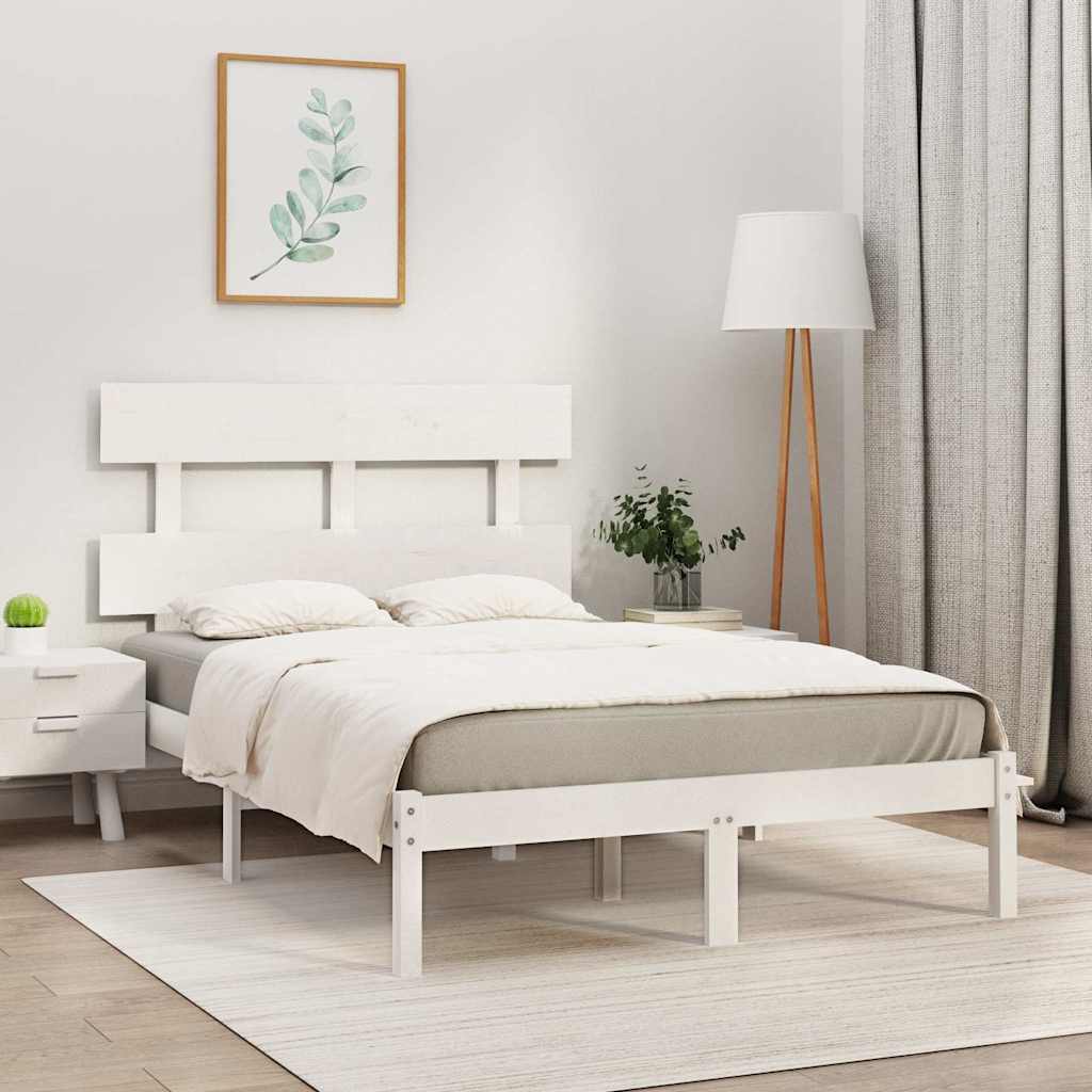 Bed Frame without Mattress White 135x190 cm Solid Wood