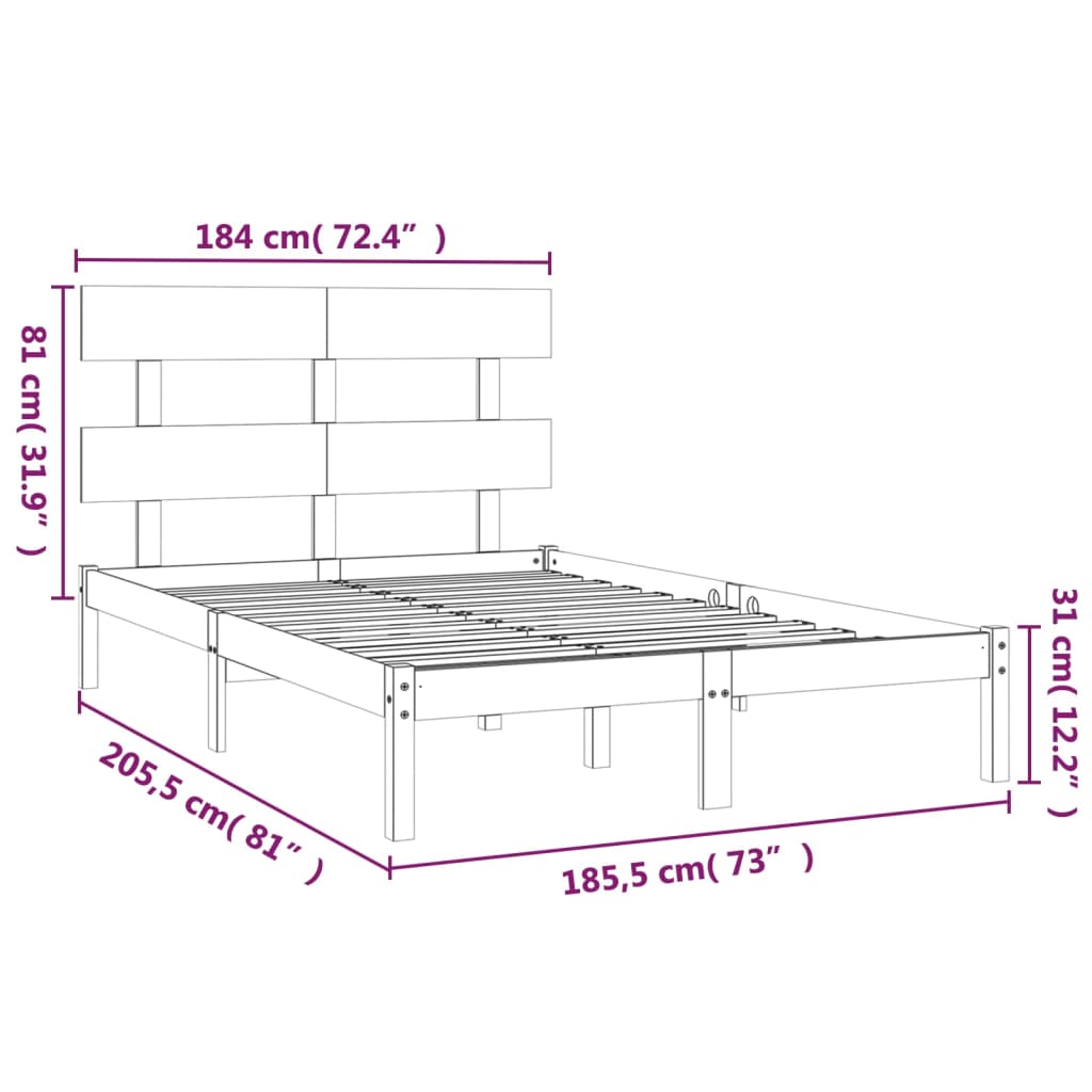 Bed Frame without Mattress Black 183x203 cm King Solid Wood