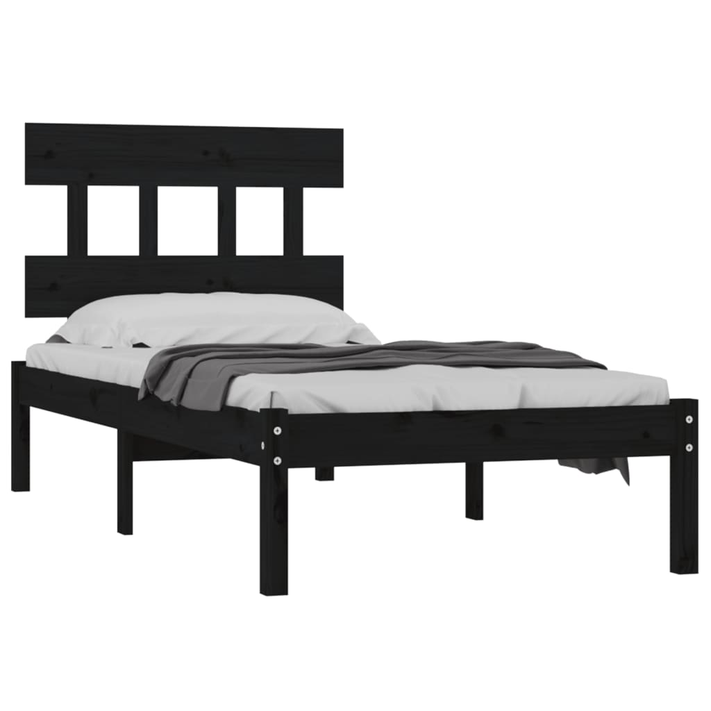 Bed Frame without Mattress Black 90x190 cm Solid Wood