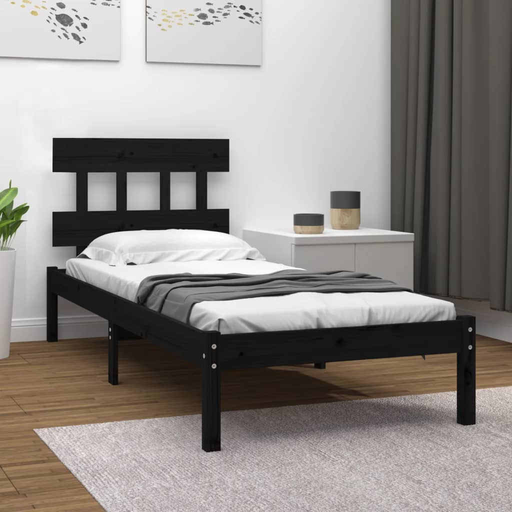 Bed Frame without Mattress Black 90x190 cm Solid Wood