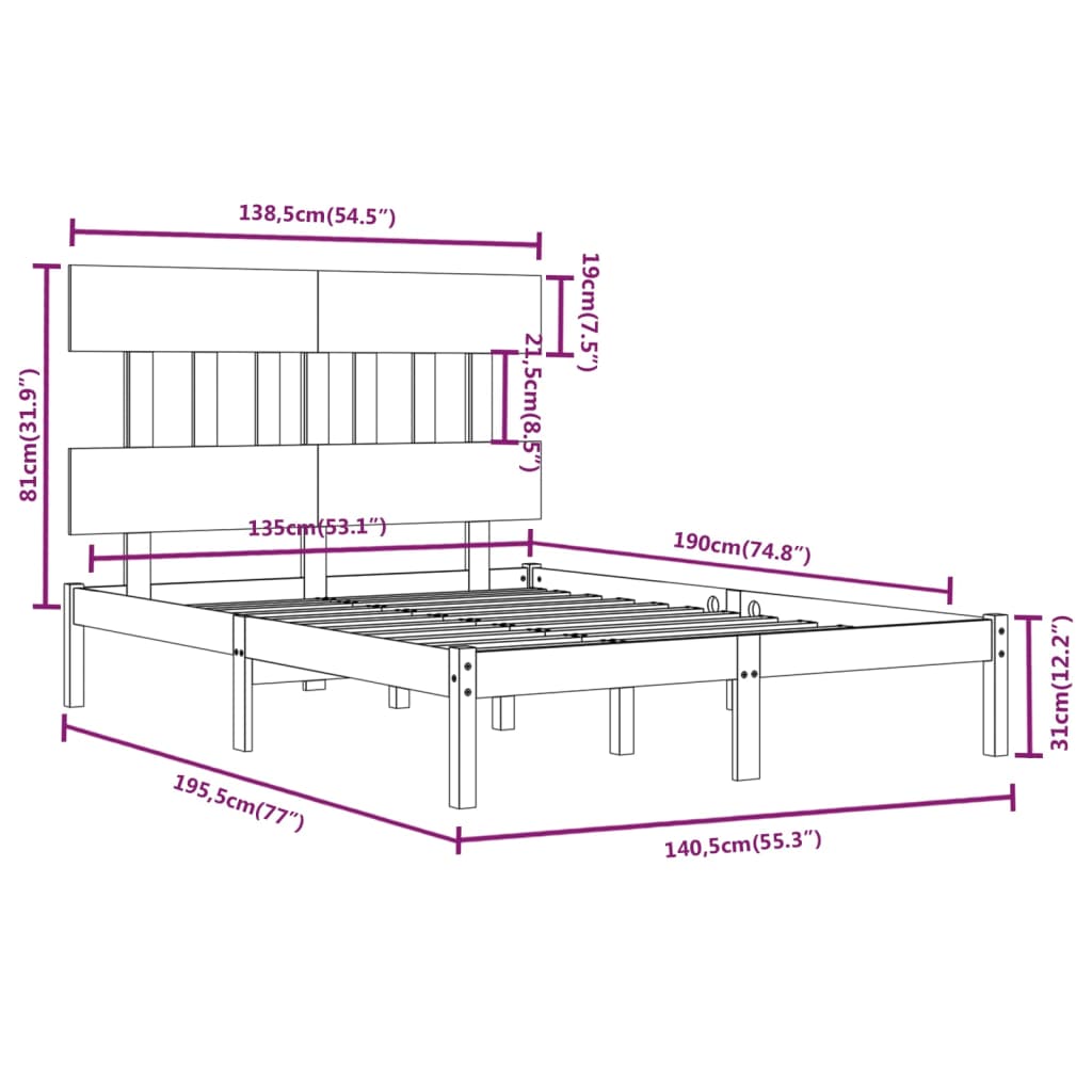 Bed Frame without Mattress 135x190 cm Solid Wood