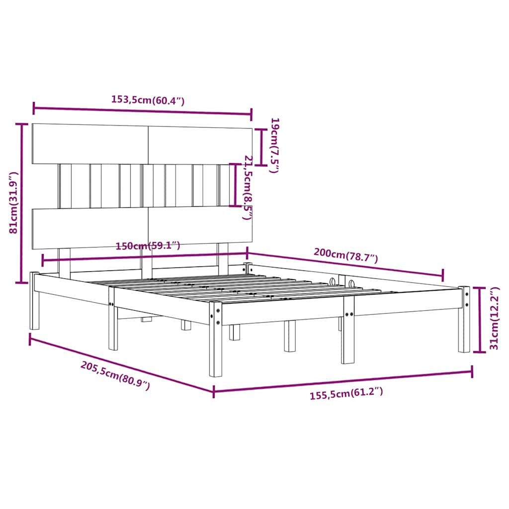 Bed Frame without Mattress Black 150x200 cm Solid Wood