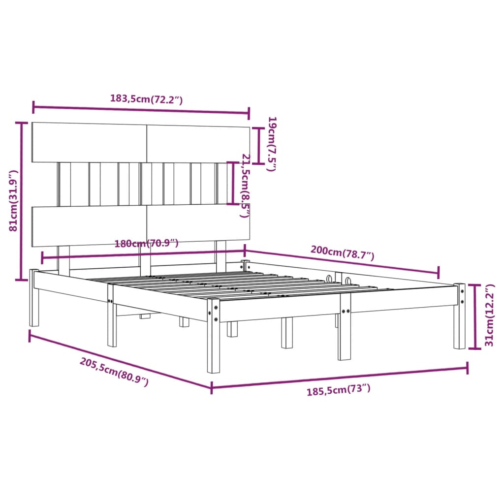 Bed Frame without Mattress Black 183x203 cm King Solid Wood
