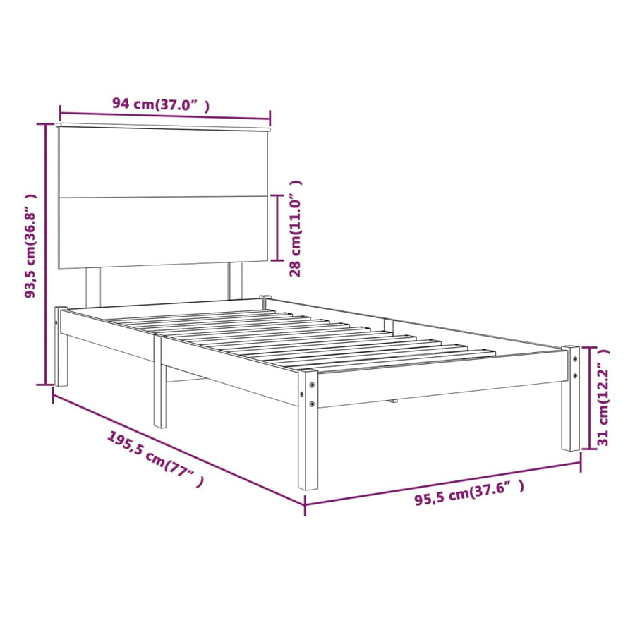 Bed Frame without Mattress White 90x190 cm Solid Wood