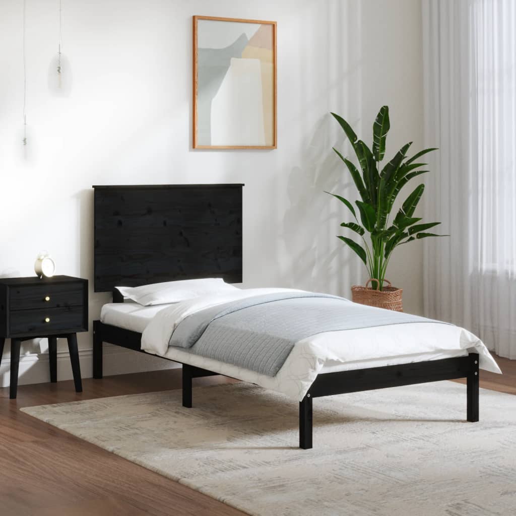 Bed Frame without Mattress Black 90x190 cm Solid Wood