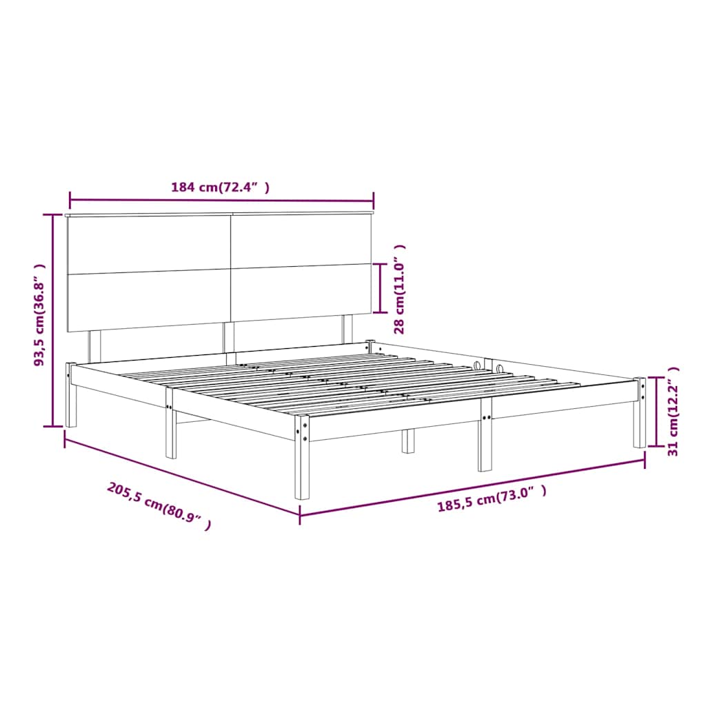 Bed Frame without Mattress Black 183x203 cm King Solid Wood