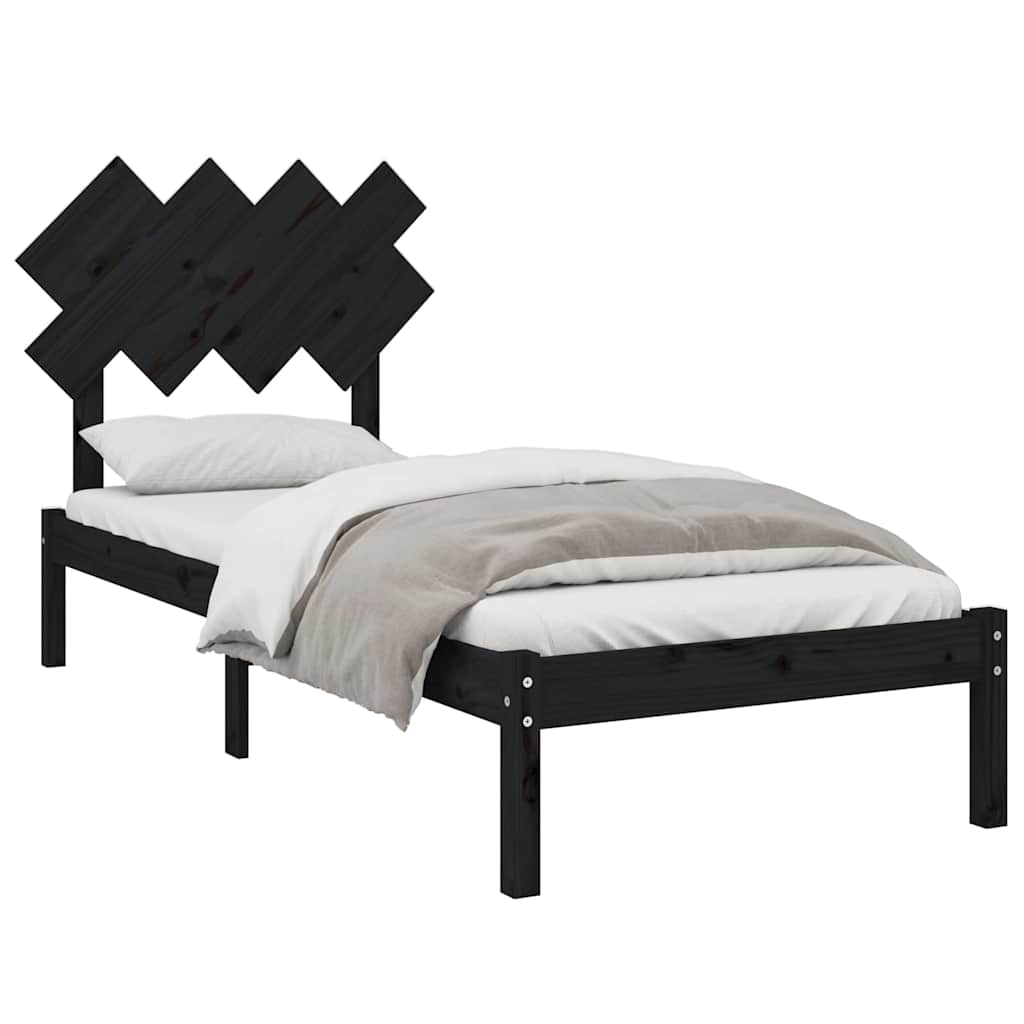 Bed Frame without Mattress Black 90x190 cm Solid Wood