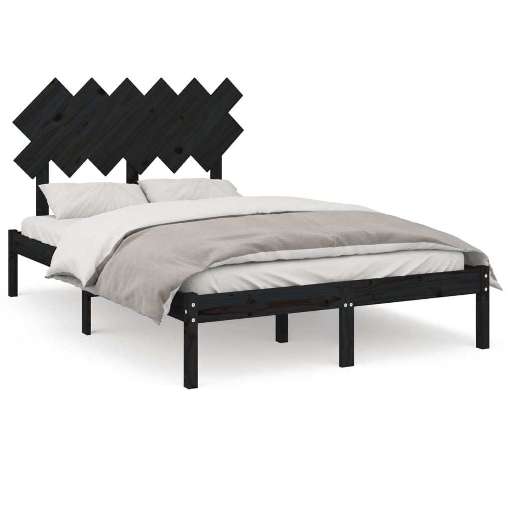 Bed Frame without Mattress Black 135x190 cm Solid Wood