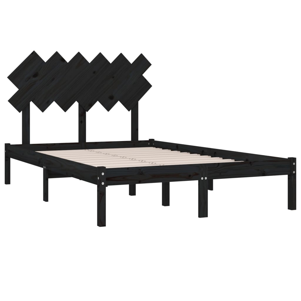 Bed Frame without Mattress Black 135x190 cm Solid Wood
