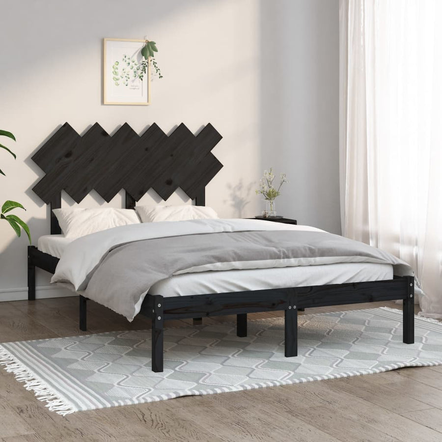Bed Frame without Mattress Black 135x190 cm Solid Wood