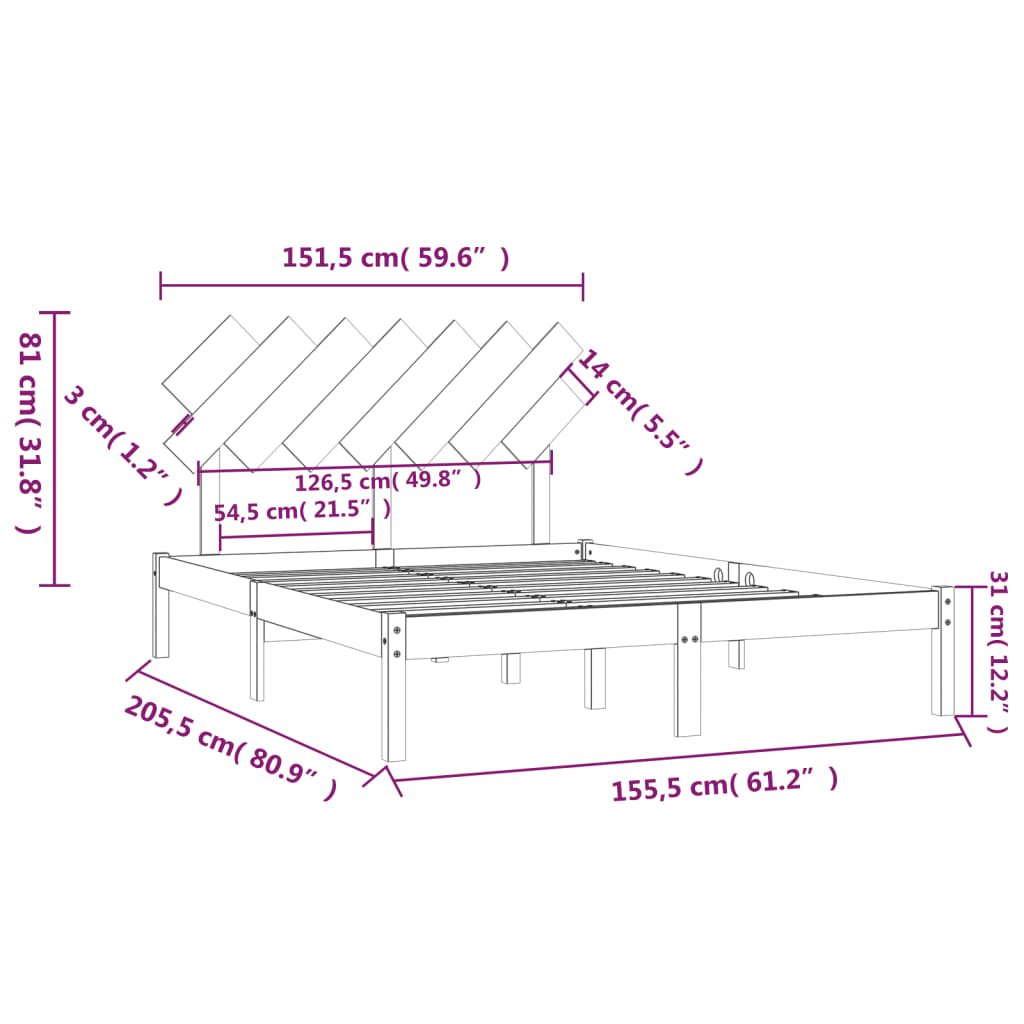 Bed Frame without Mattress 150x200 cm Solid Wood