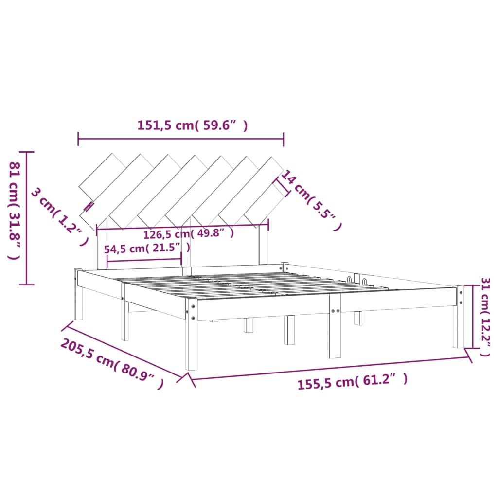 Bed Frame without Mattress Black 150x200 cm Solid Wood