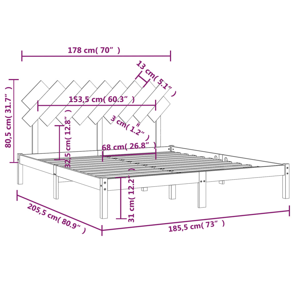 Bed Frame without Mattress White 183x203 cm King Solid Wood