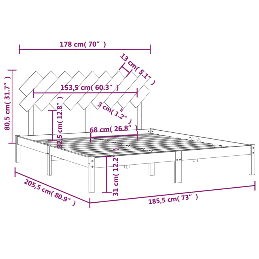 Bed Frame without Mattress White 180x200 cm Solid Wood