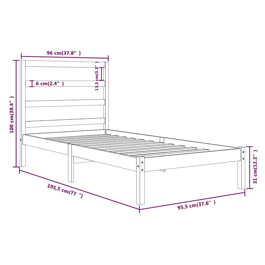 Bed Frame without Mattress Black 90x190 cm Solid Wood