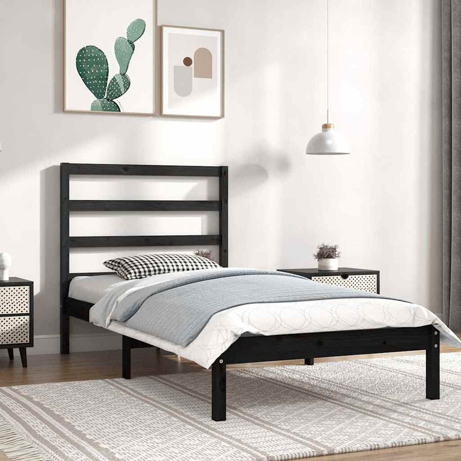 Bed Frame without Mattress Black 90x190 cm Solid Wood