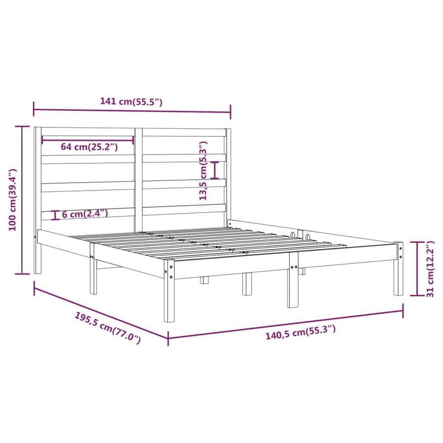 Bed Frame without Mattress 135x190 cm Solid Wood
