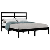 Bed Frame without Mattress Black 135x190 cm Solid Wood - Side View
