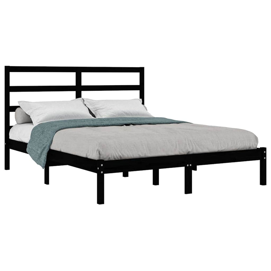 Bed Frame without Mattress Black 135x190 cm Solid Wood