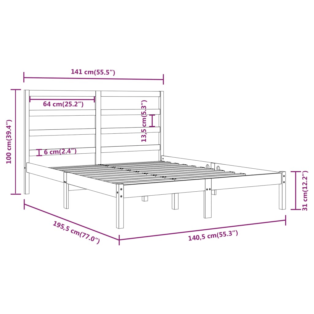 Bed Frame without Mattress Black 135x190 cm Solid Wood