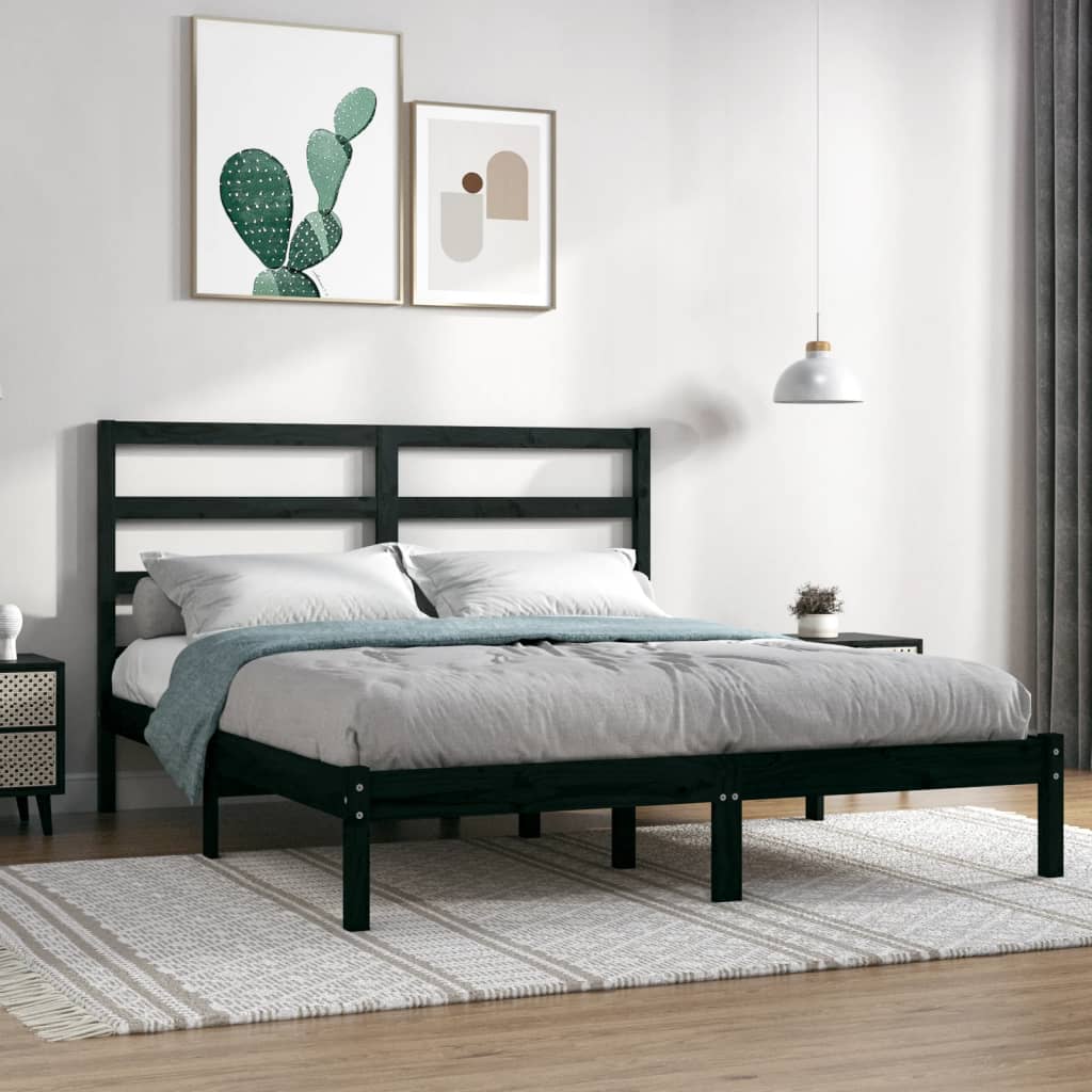 Bed Frame without Mattress Black 135x190 cm Solid Wood