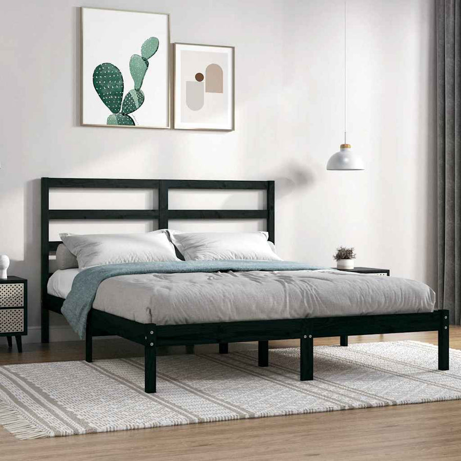 Bed Frame without Mattress Black 135x190 cm Solid Wood