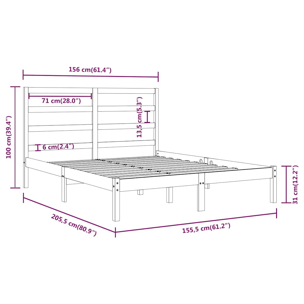 Bed Frame without Mattress Black 150x200 cm Solid Wood