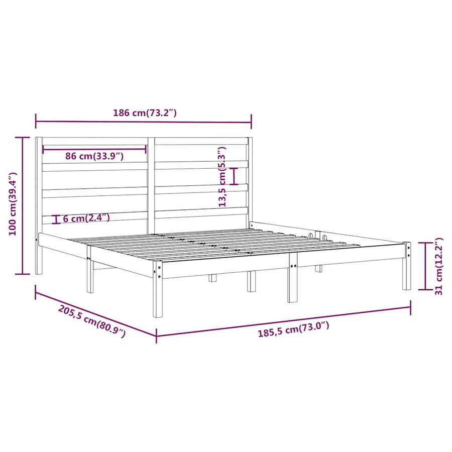 Bed Frame without Mattress Black 183x203 cm King Solid Wood