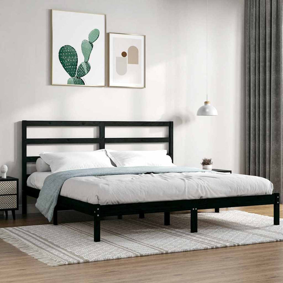 Bed Frame without Mattress Black 183x203 cm King Solid Wood