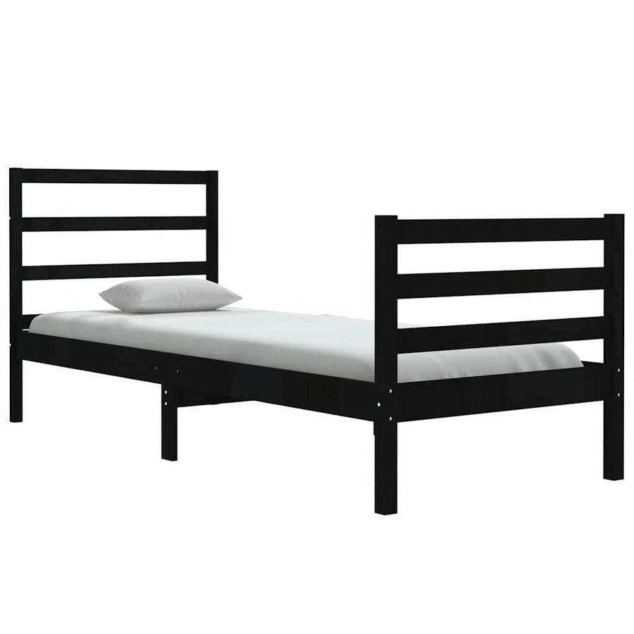 Bed Frame without Mattress Black Solid Wood Pine 90x190 cm