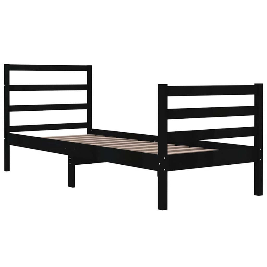 Bed Frame without Mattress Black Solid Wood Pine 90x190 cm