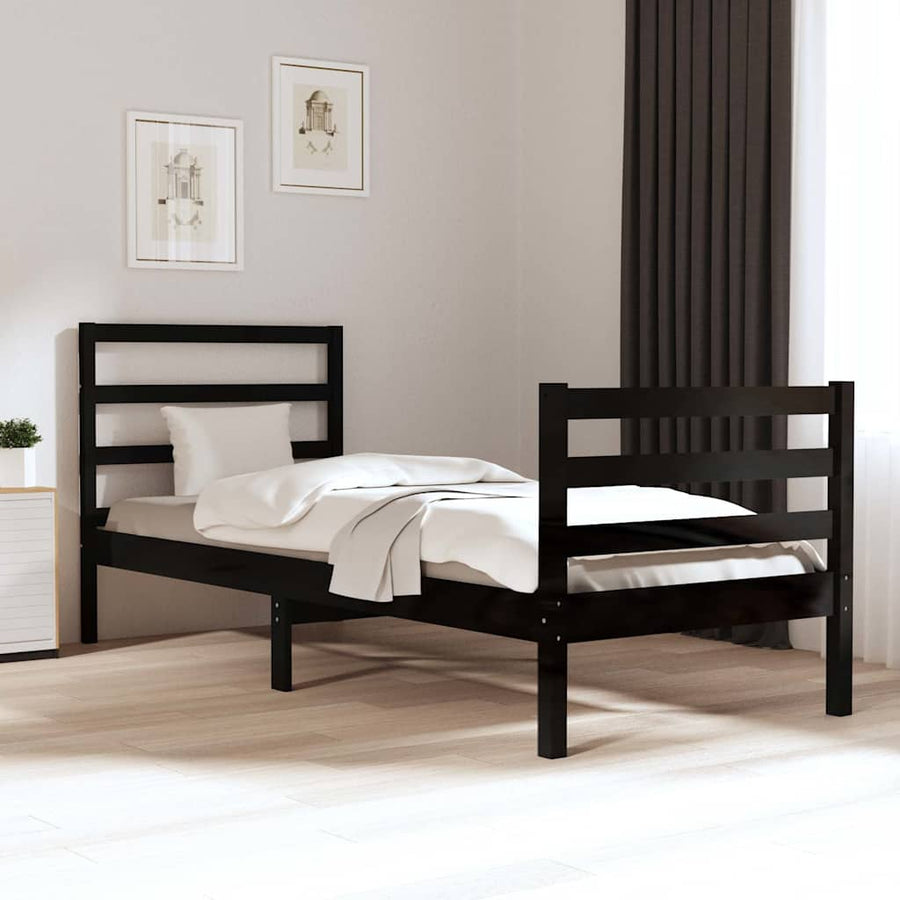 Bed Frame without Mattress Black Solid Wood Pine 90x190 cm