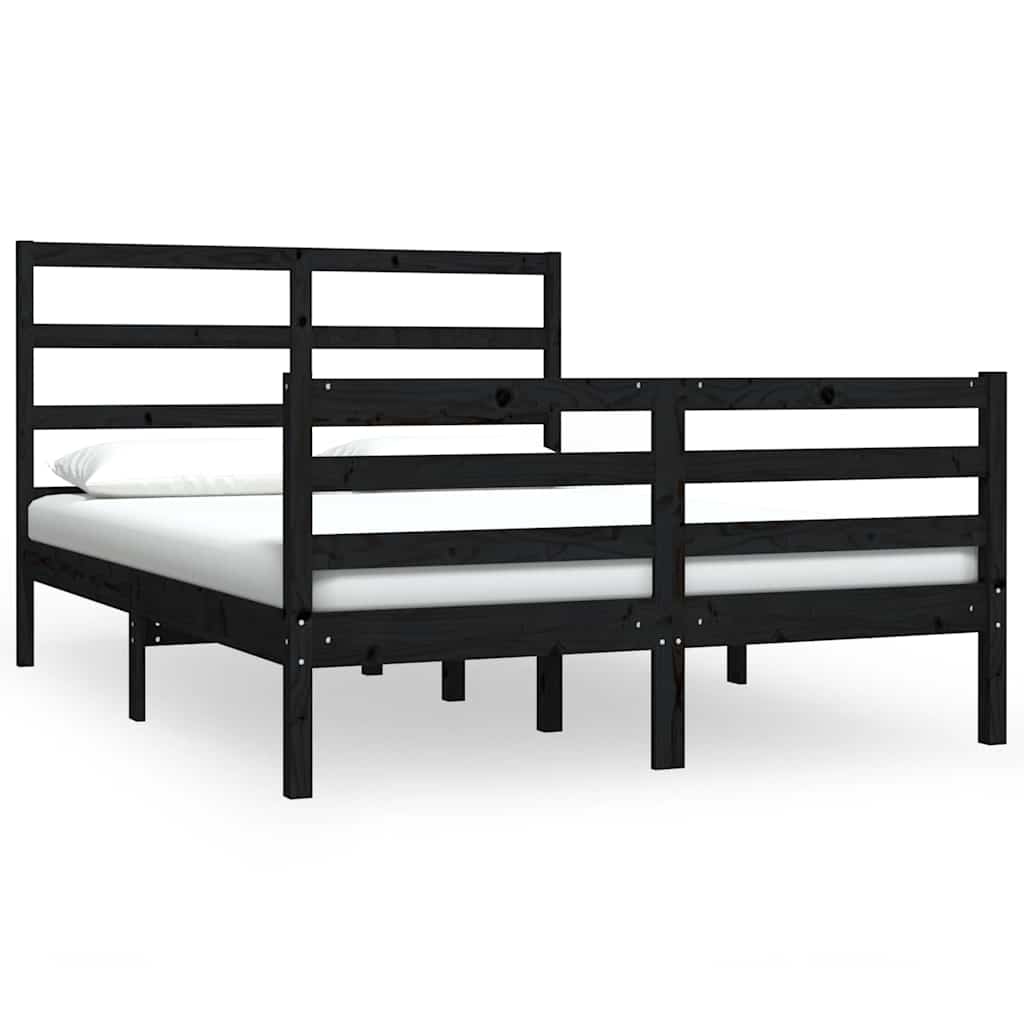 Bed Frame without Mattress Black Solid Wood Pine 150x200 cm