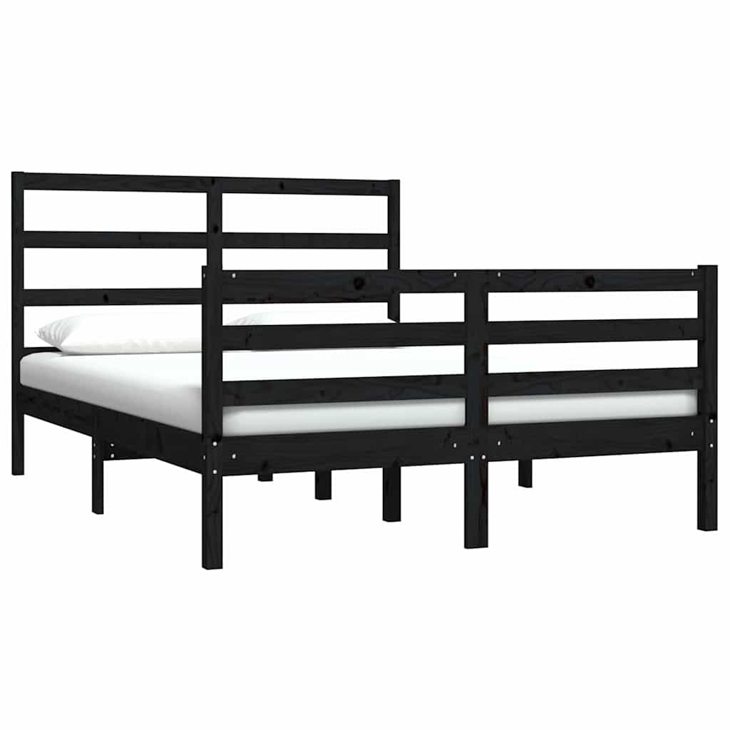 Bed Frame without Mattress Black Solid Wood Pine 150x200 cm